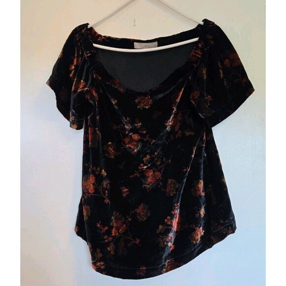 LOFT Blouse Womens M Velvet Dark Floral Whimsigoth Dark Fairy Fall Off Shoulder - Picture 1 of 9